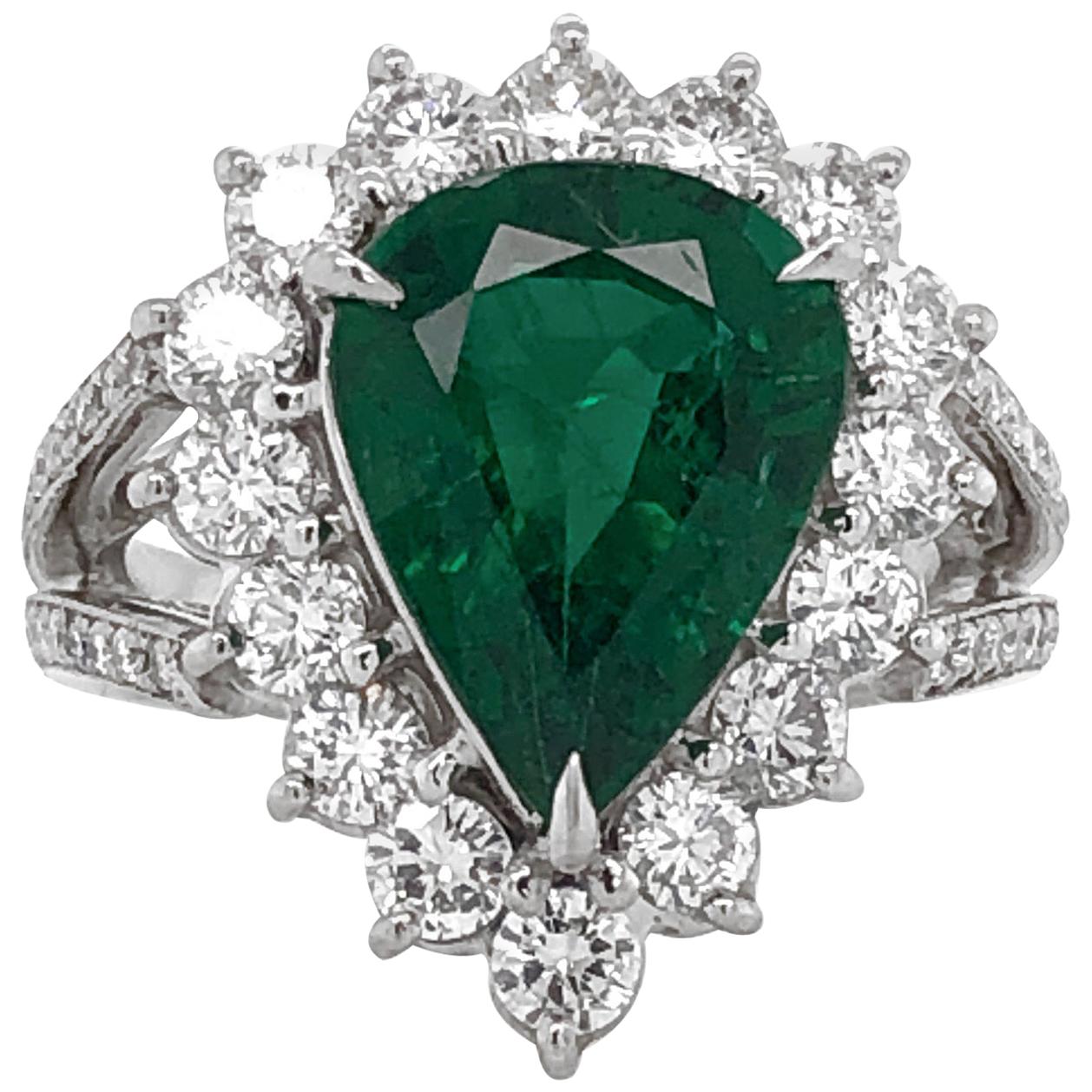 Certified Emerald Pear Cut 3.66 Carat Diamond 1.36 Carat Total Platinum Ring For Sale