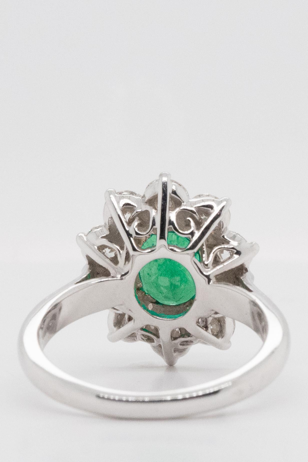 Oval Cut Certified Emerald Ring, Diamonds White Gold  For Sale