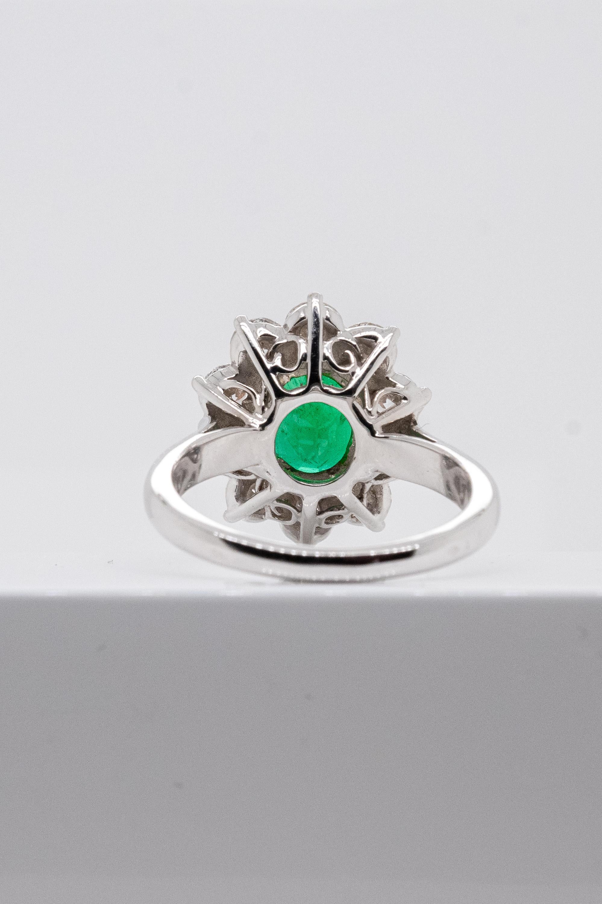 Women's Certified Emerald Ring, Diamonds White Gold  For Sale