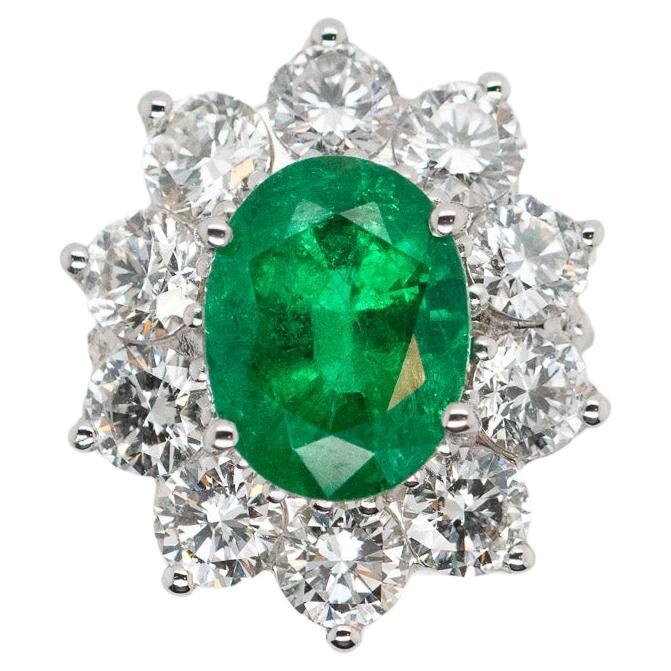 Certified Emerald Ring, Diamonds White Gold  For Sale