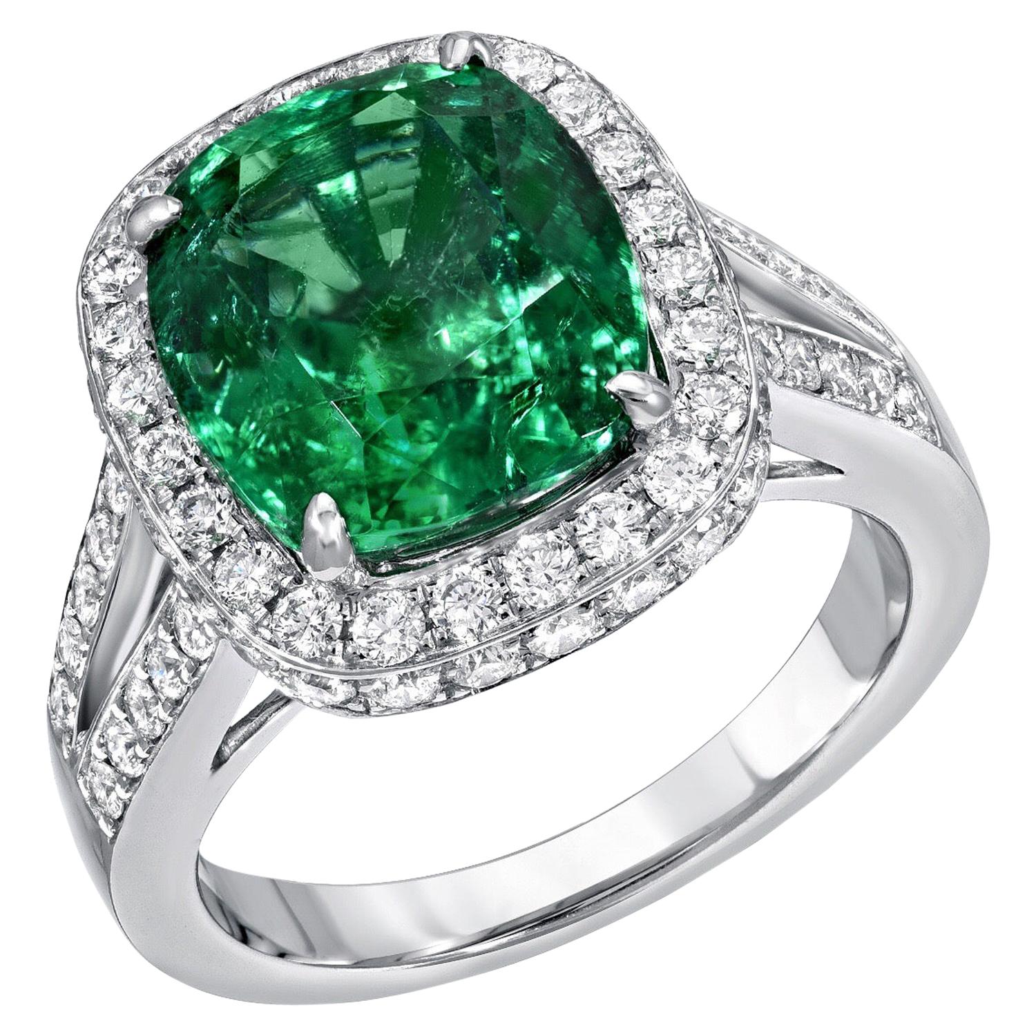 Emerald Ring Cushion Cut 4.66 Carats