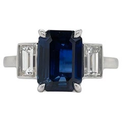 Certified Emerald Sapphire & Bezel Set Diamond Three Stone Ring in Platinum