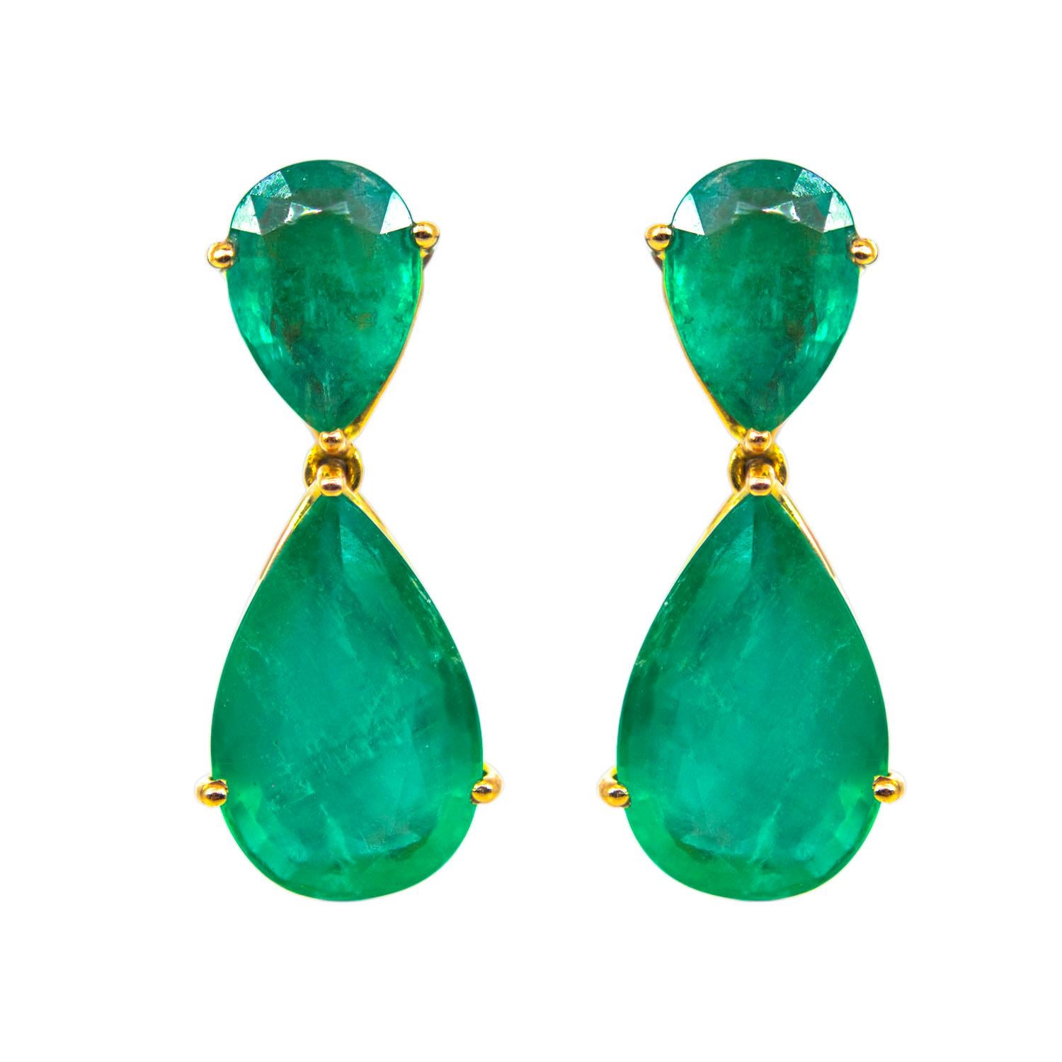 Pear Cut Certified Emerald Teardrop Earrings For Sale