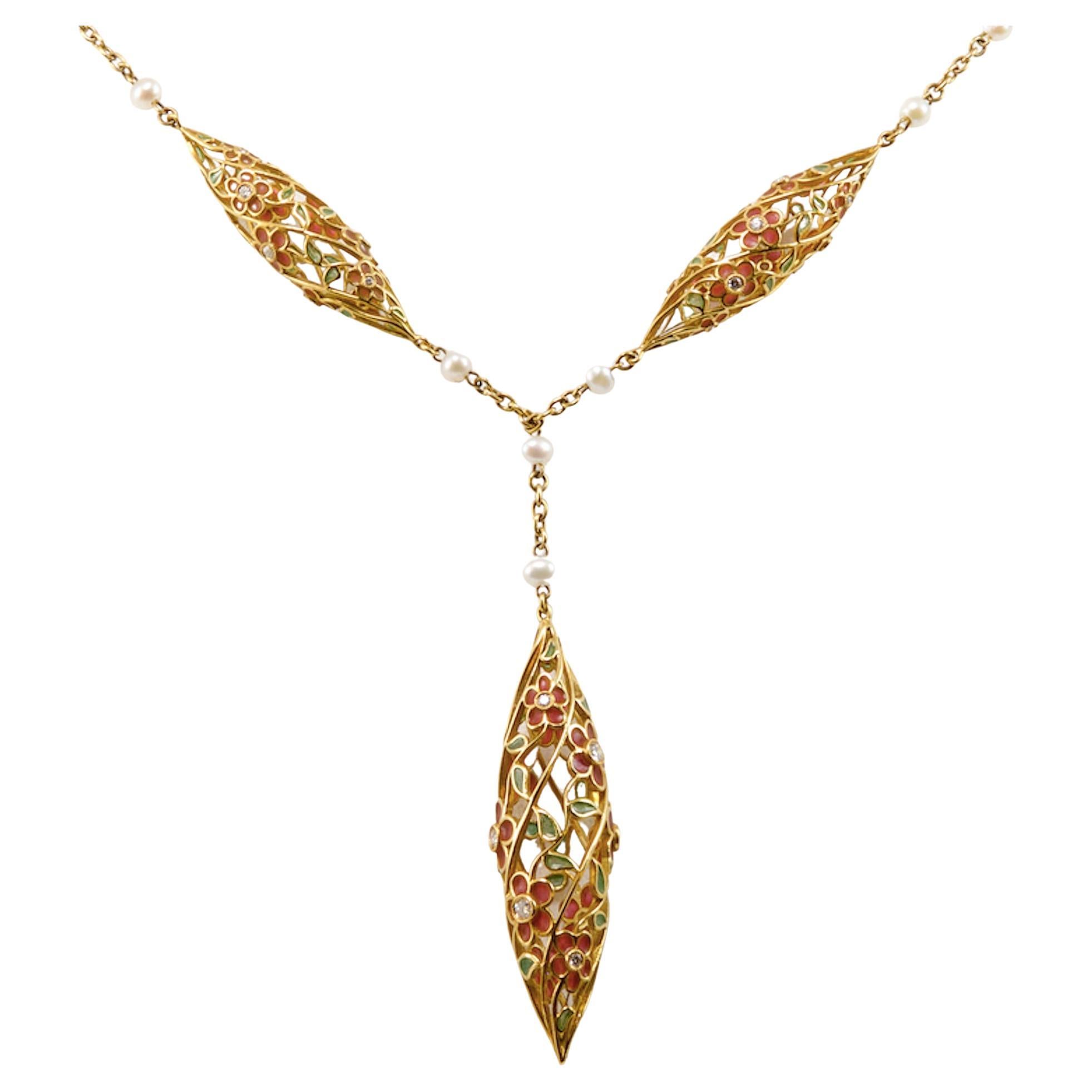 Collier goutte d'eau Olympus Art certifié, émaillé, en or et diamants Neuf - En vente à Istanbul, TR