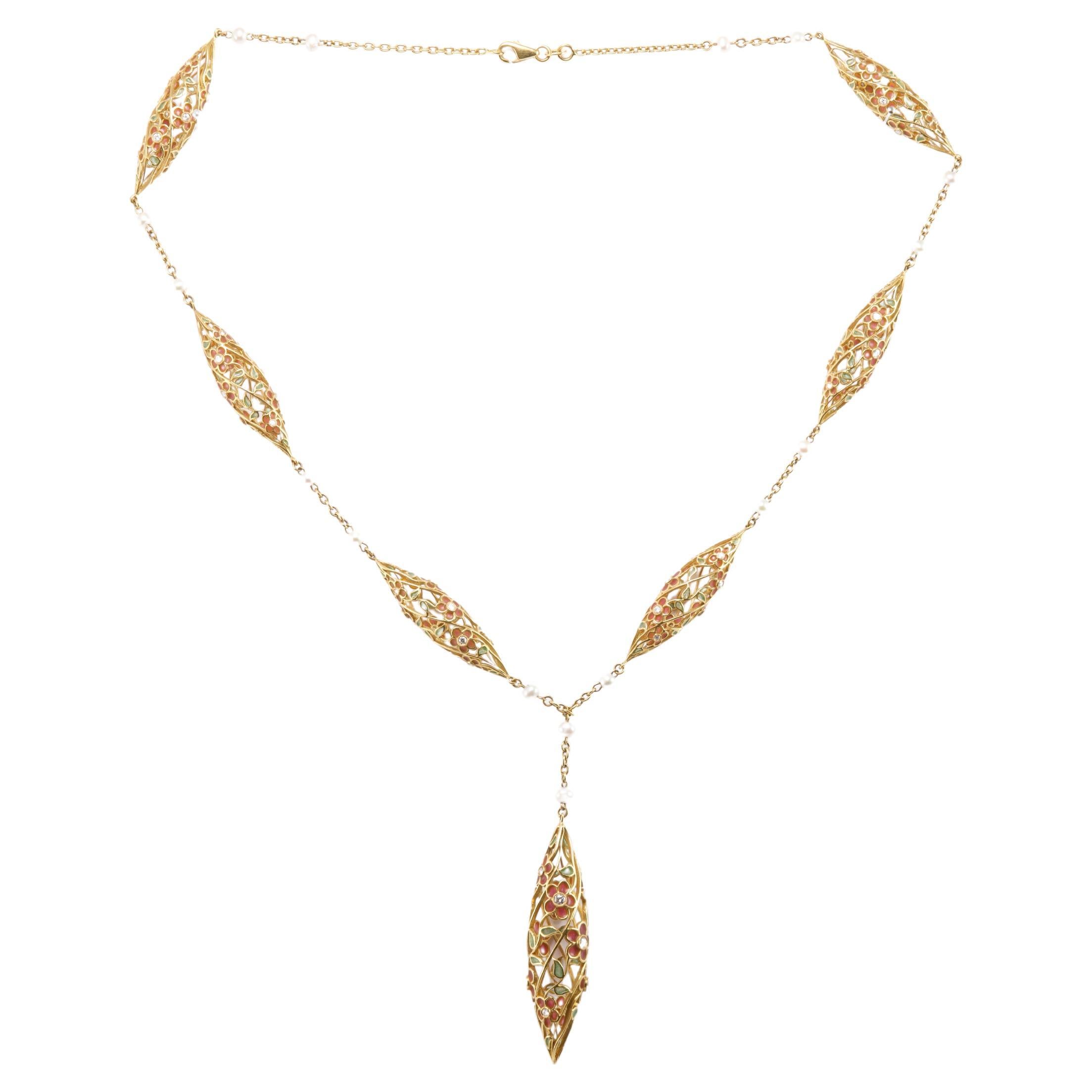 Collier goutte d'eau Olympus Art certifié, émaillé, en or et diamants en vente