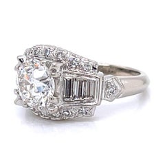 CERTIFIED Engagement Ring Art Deco 14K White Gold GIA 2.14 Ct G VS2 Diamond