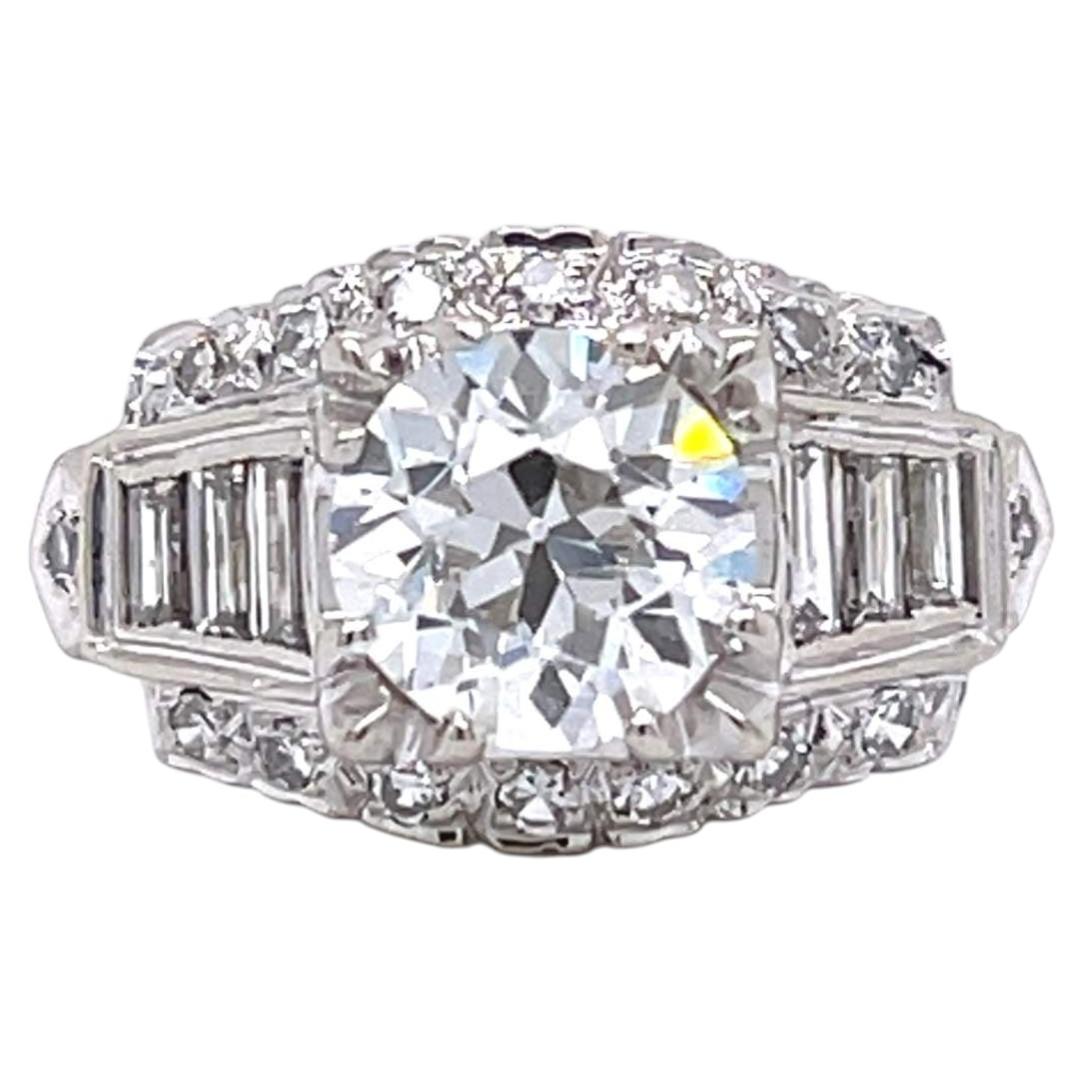 CERTIFIED Engagement Ring Art Deco 14K White Gold GIA 2.14 Ct G VS2 Diamond