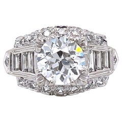 CERTIFIED Engagement Ring Art Deco 14K White Gold GIA 2.14 Ct G VS2 Diamond