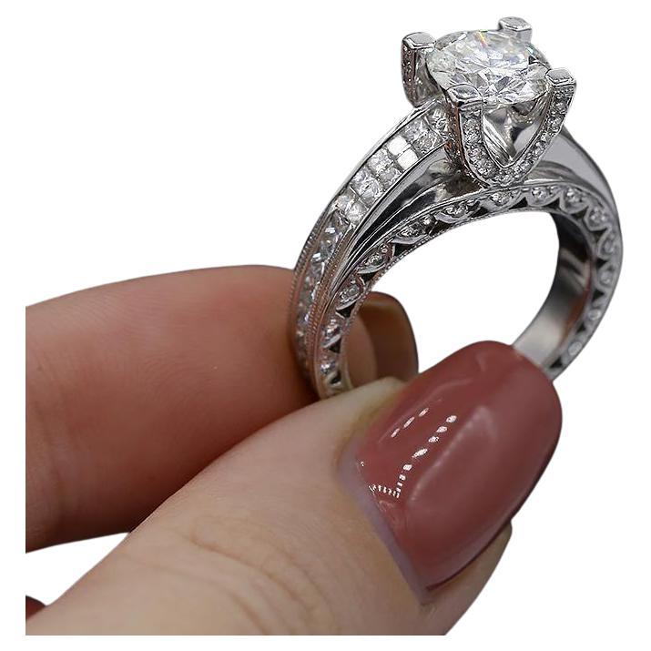 For Sale:  Certified Engagement Ring with Center 1.71ct Natural Round Diamond ENG-37502