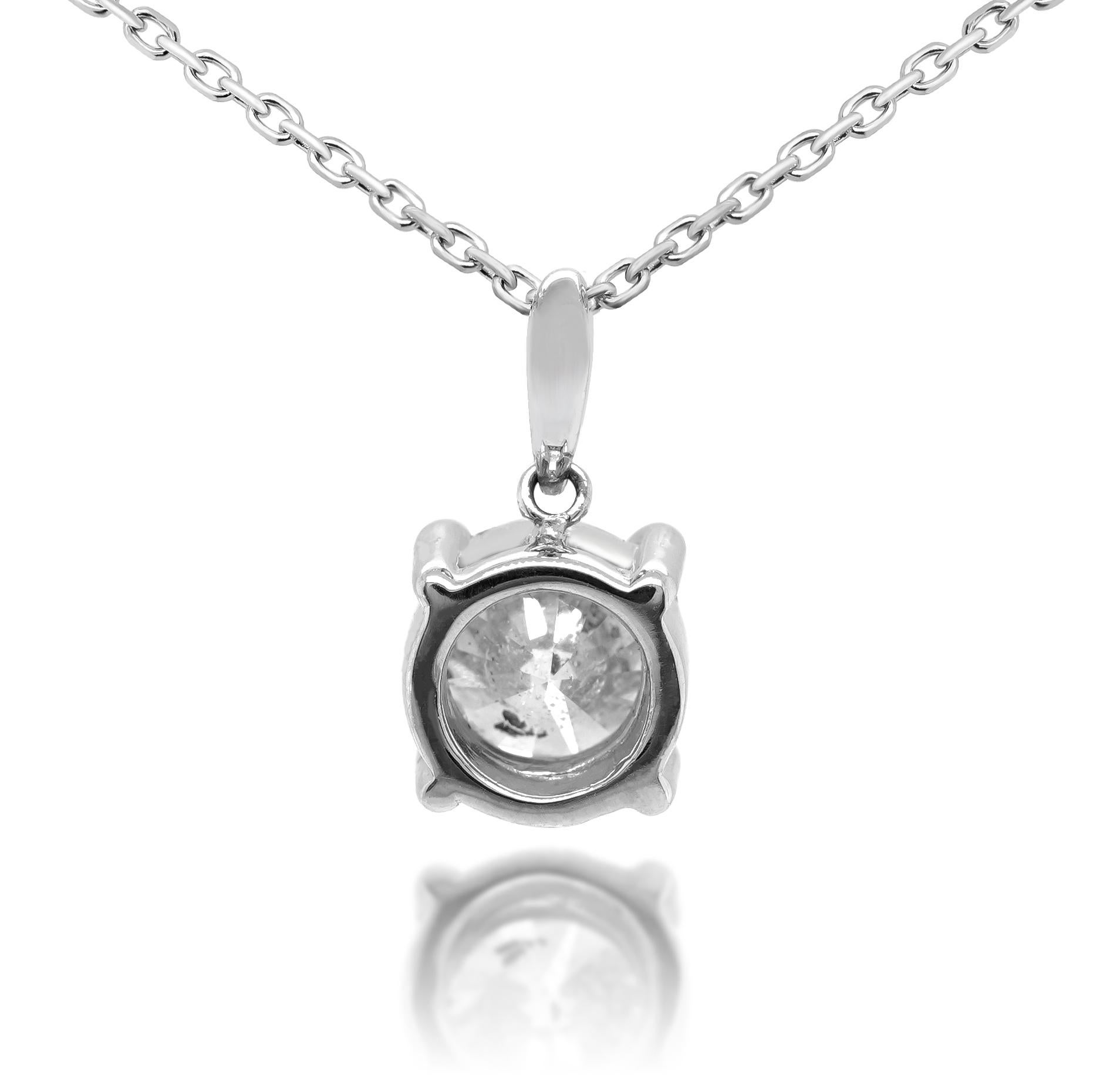 Round Cut Certified F Color Solitaire Necklace PT 900 Everyday Reasonable Jewelry For Sale