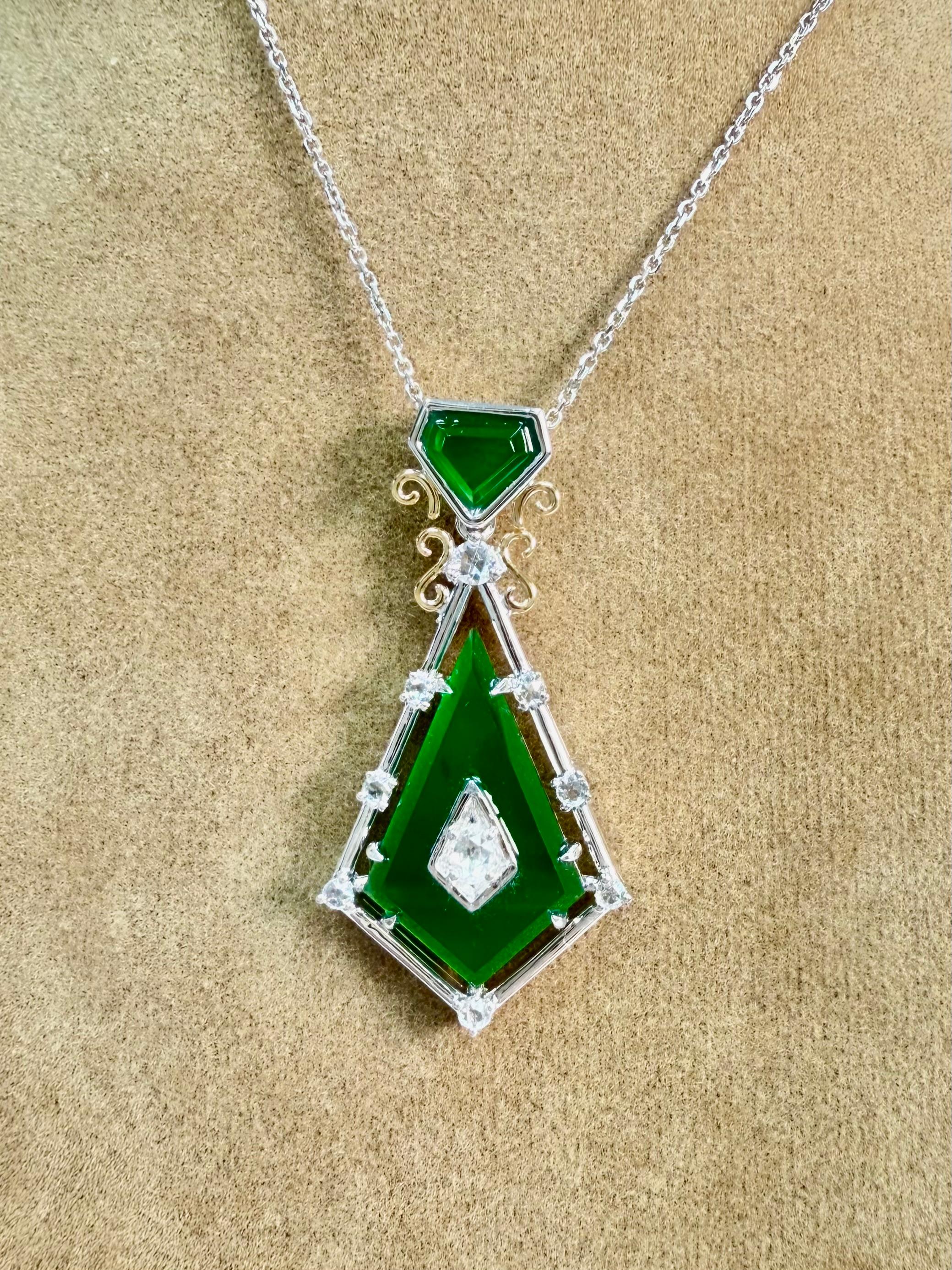 Zertifizierter facettierter kaiserlicher Jade- und Diamant-Anhänger. Entworfen von Isabelle Kwon. im Angebot 7