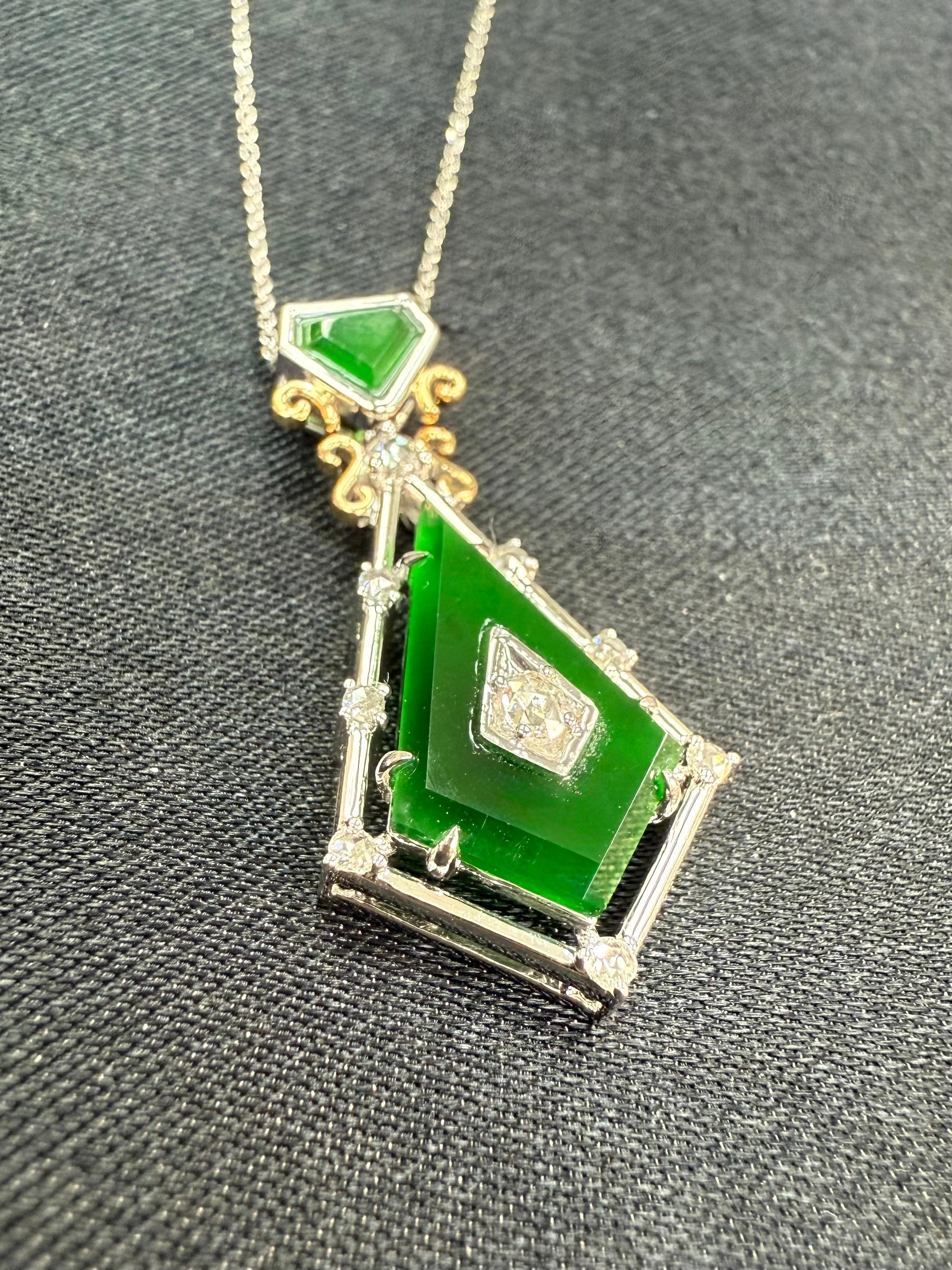 Zertifizierter facettierter kaiserlicher Jade- und Diamant-Anhänger. Entworfen von Isabelle Kwon. im Angebot 9