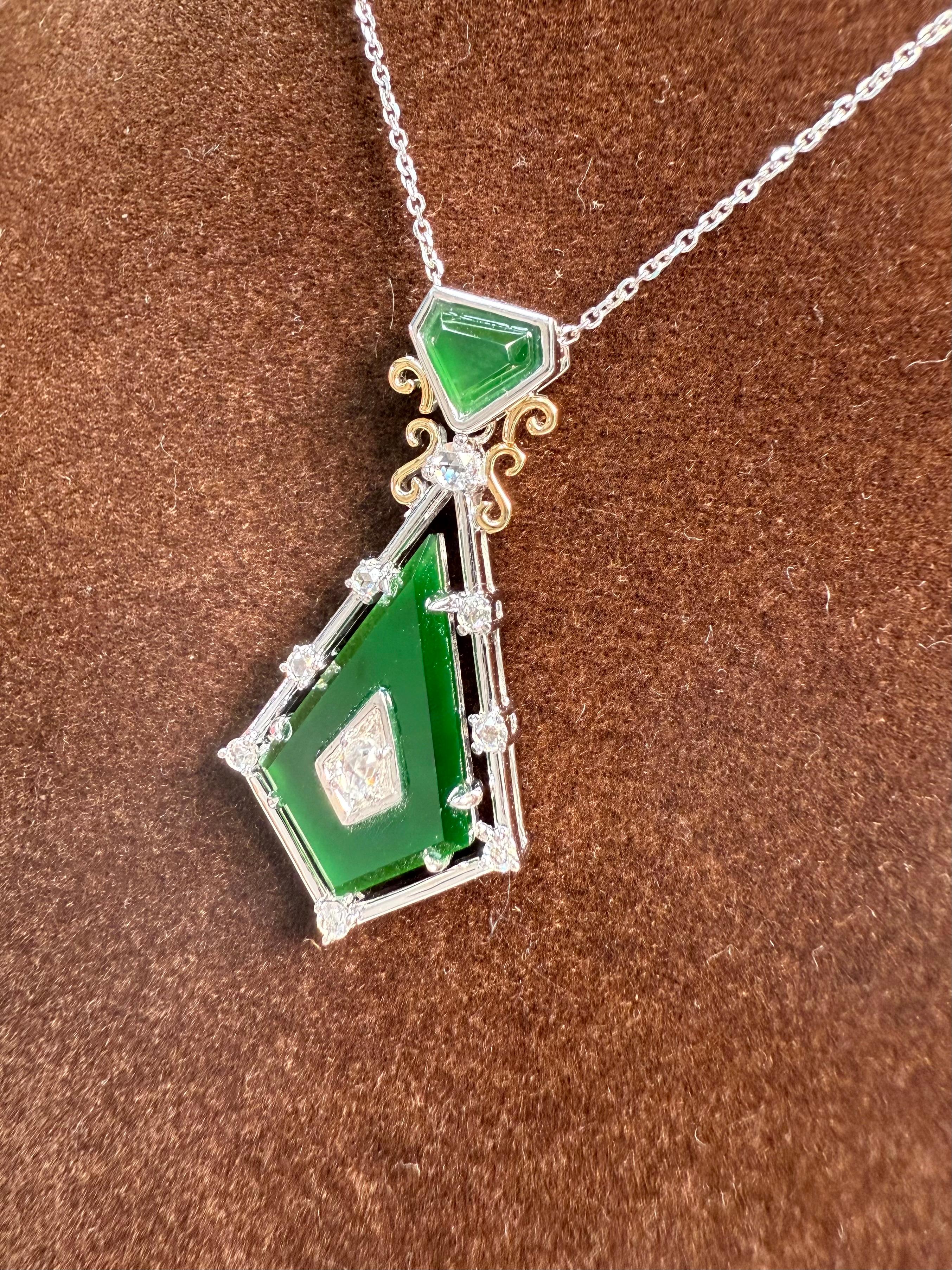 Zertifizierter facettierter kaiserlicher Jade- und Diamant-Anhänger. Entworfen von Isabelle Kwon. im Angebot 11