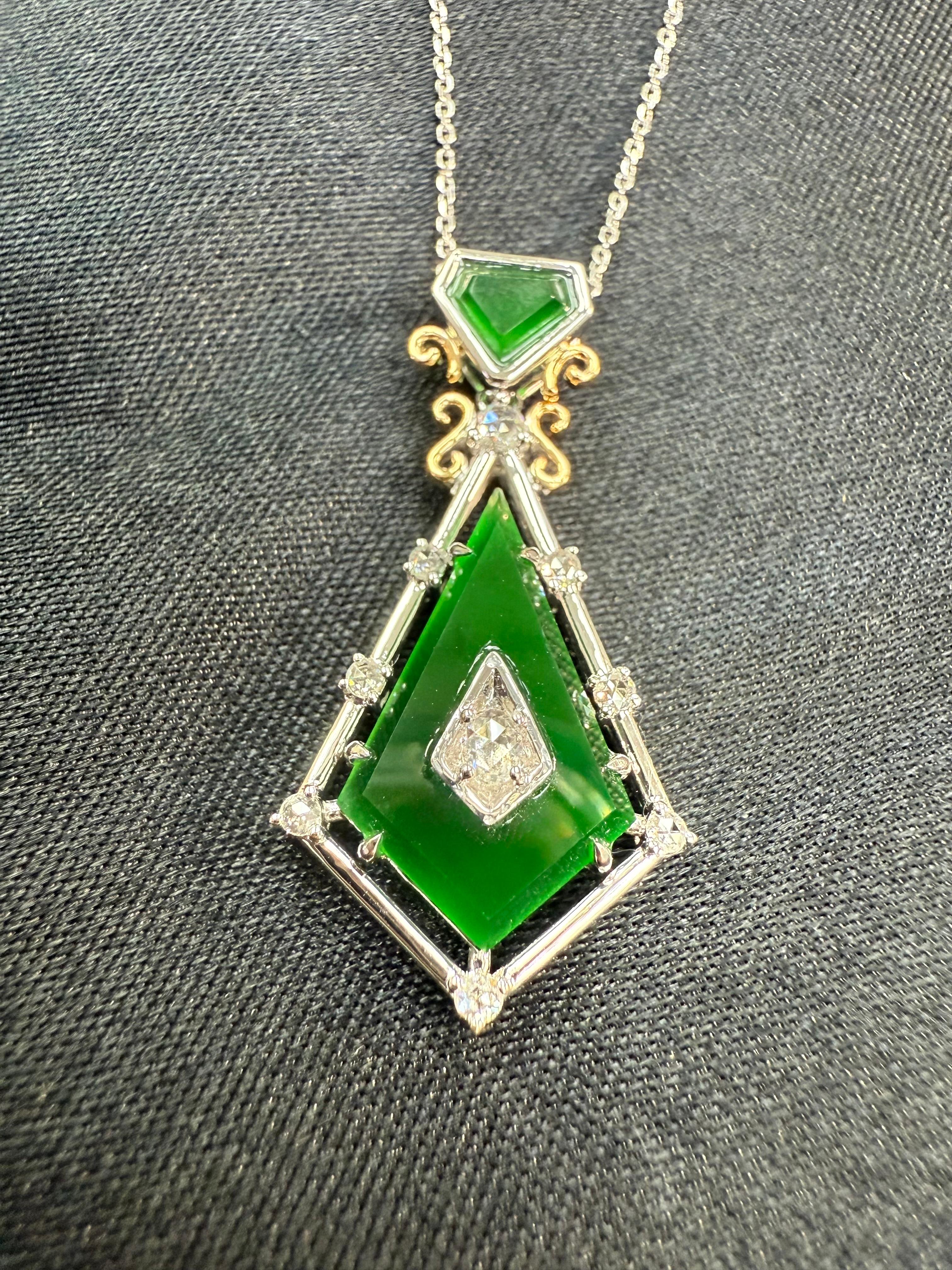 Zertifizierter facettierter kaiserlicher Jade- und Diamant-Anhänger. Entworfen von Isabelle Kwon. im Angebot 14