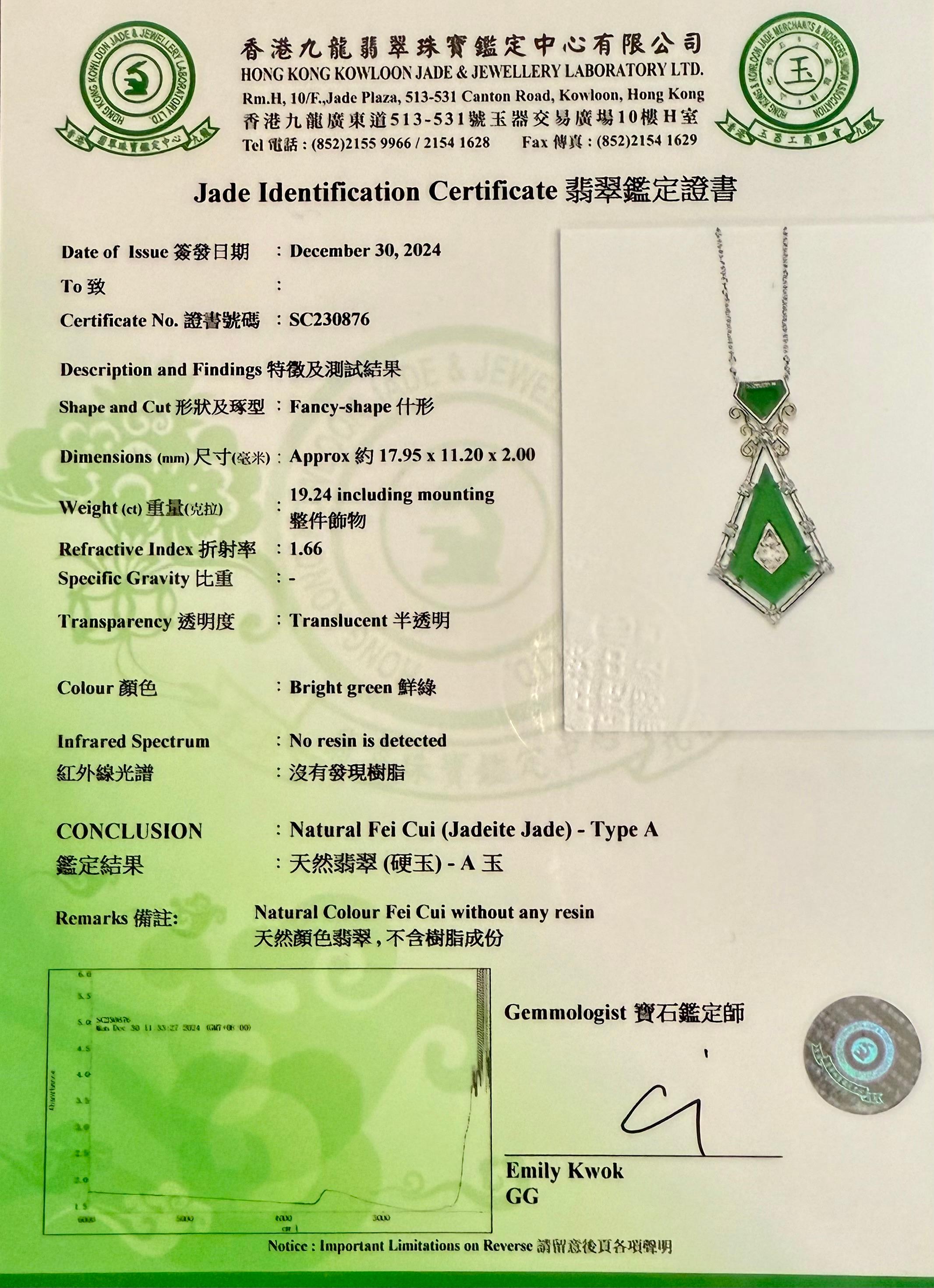 Zertifizierter facettierter kaiserlicher Jade- und Diamant-Anhänger. Entworfen von Isabelle Kwon. im Angebot 15