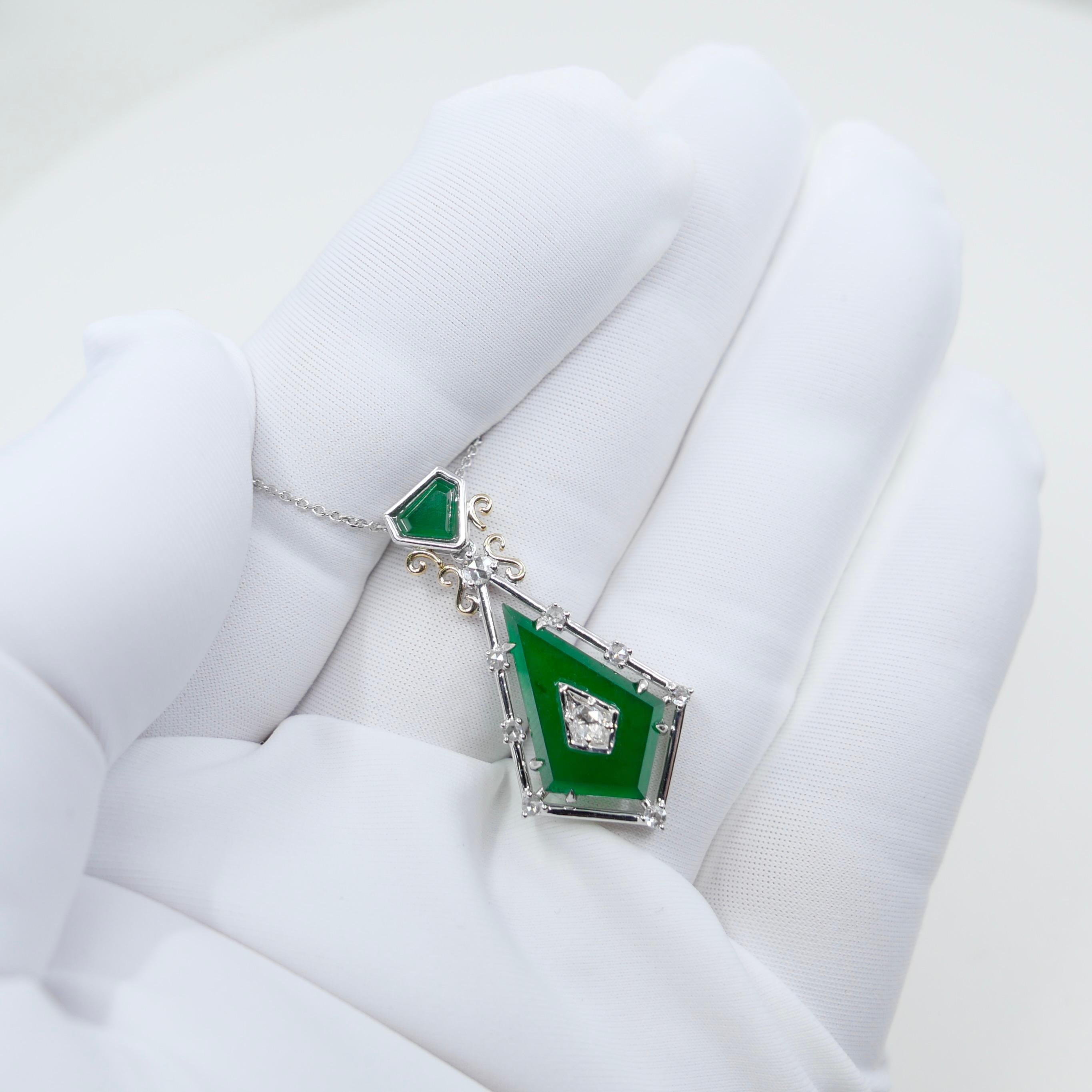 Zertifizierter facettierter kaiserlicher Jade- und Diamant-Anhänger. Entworfen von Isabelle Kwon. (Rohschliff) im Angebot