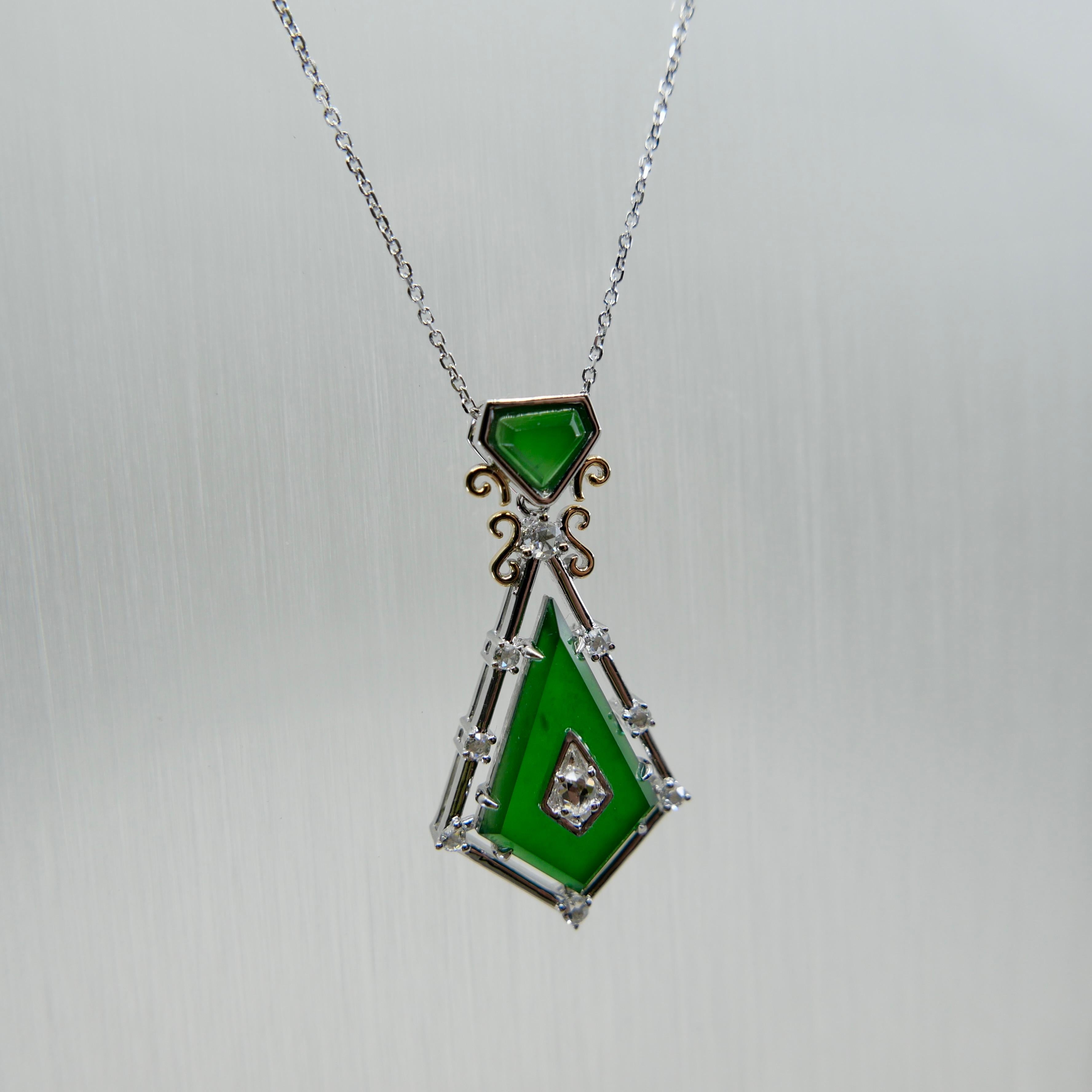 Zertifizierter facettierter kaiserlicher Jade- und Diamant-Anhänger. Entworfen von Isabelle Kwon. im Zustand „Neu“ im Angebot in Hong Kong, HK