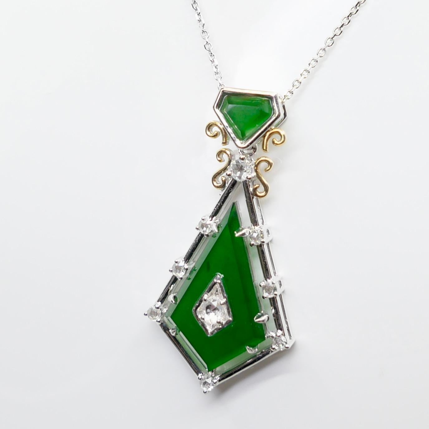Colgante certificado de jade imperial facetado y diamantes. Diseñado por Isabelle Kwon. en Nuevo estado para la venta en Hong Kong, HK