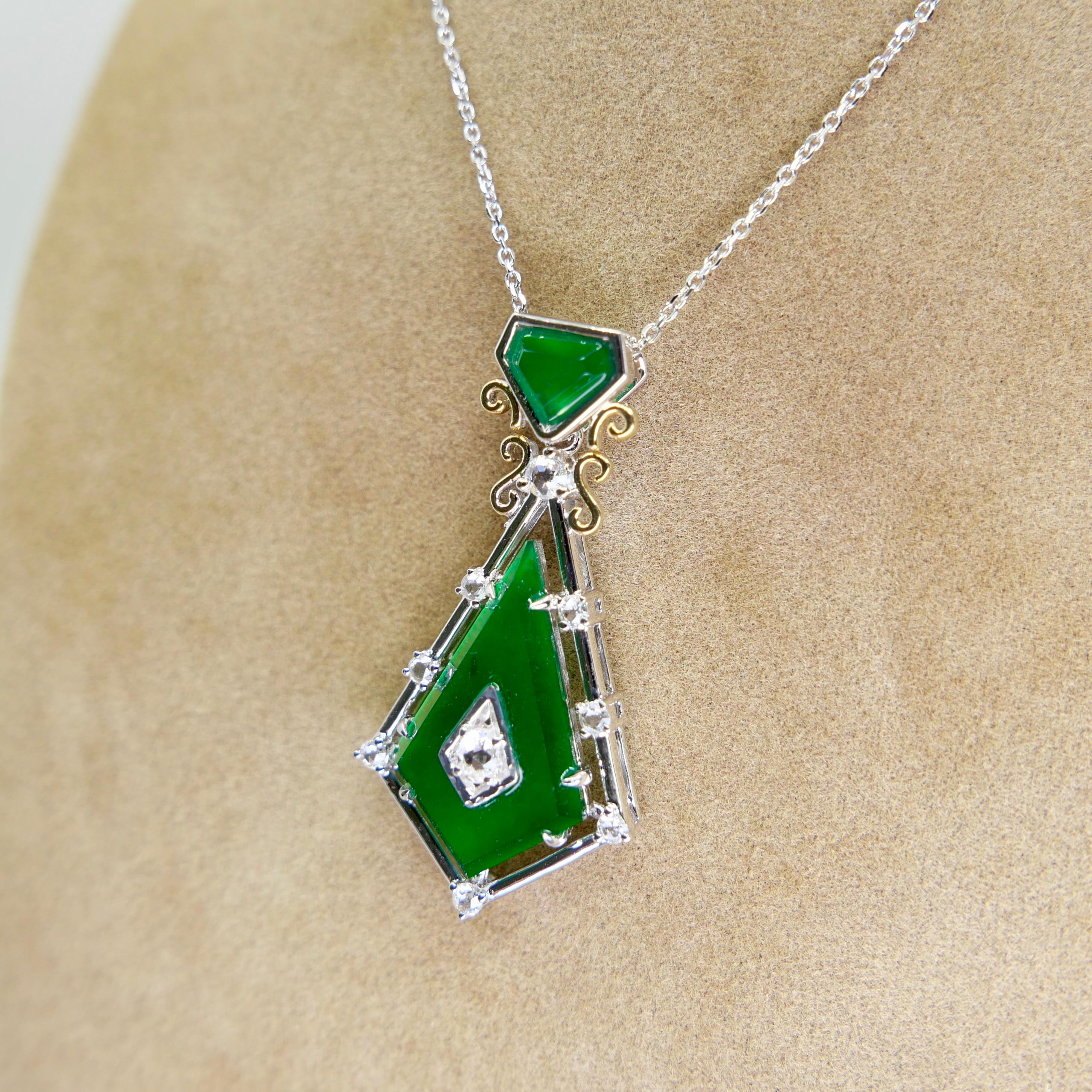 Zertifizierter facettierter kaiserlicher Jade- und Diamant-Anhänger. Entworfen von Isabelle Kwon. im Angebot 3