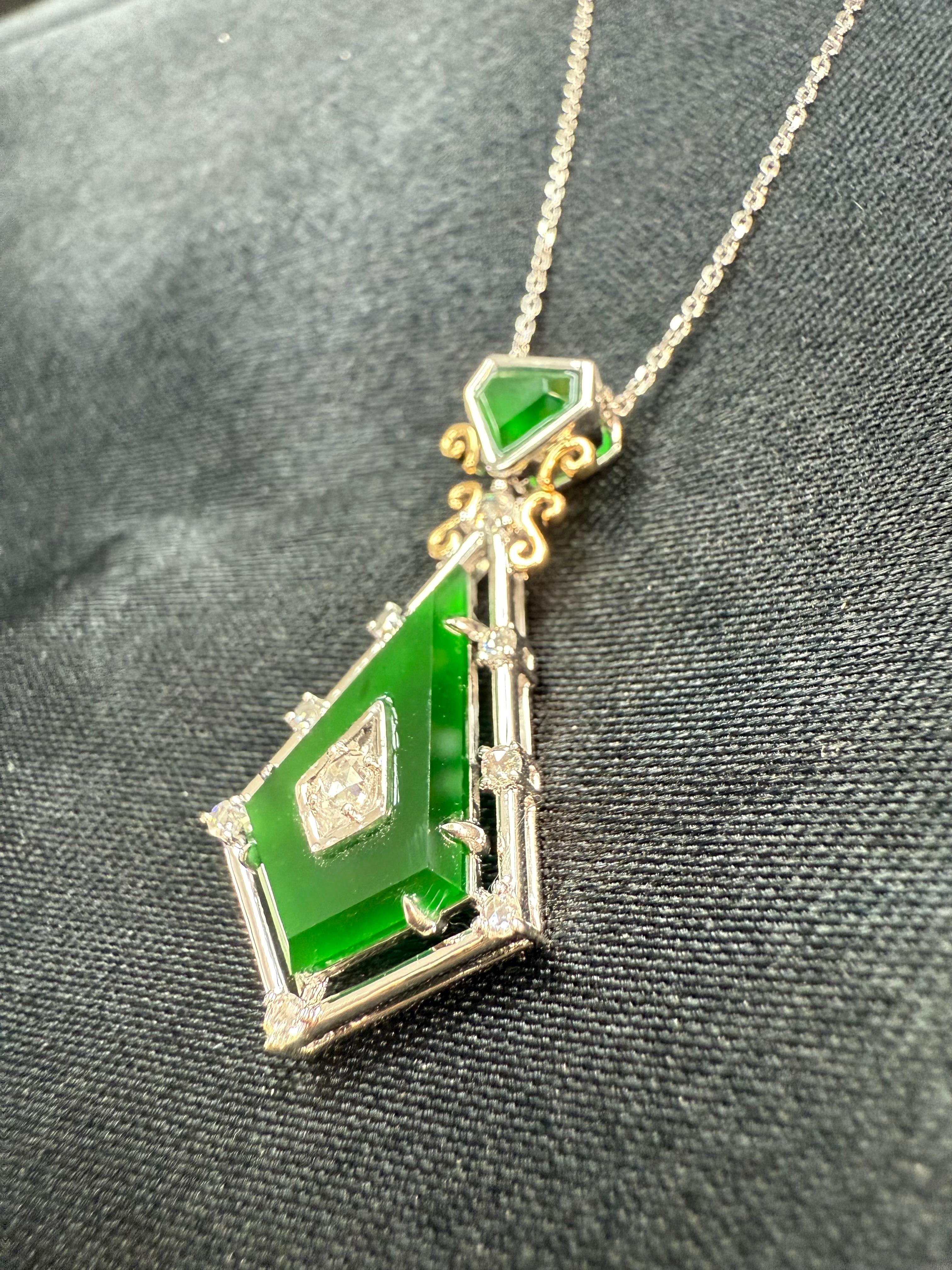 Zertifizierter facettierter kaiserlicher Jade- und Diamant-Anhänger. Entworfen von Isabelle Kwon. im Angebot 4