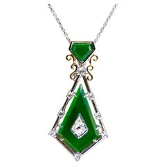 Certified Faceted Imperial Jade & Diamond Pendant. Designed By Isabelle Kwon.