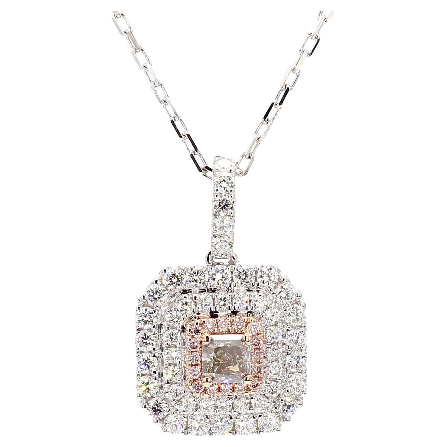 Ciondolo in oro certificato Fancy Dark Greenish Gray Radiant Diamond da 0,99 carati TW