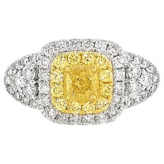 Certified Yellow Diamond White Diamond Platinum Bridal Ring