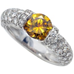 Certified Fancy Intense Yellow Orange Diamond Engagement Ring