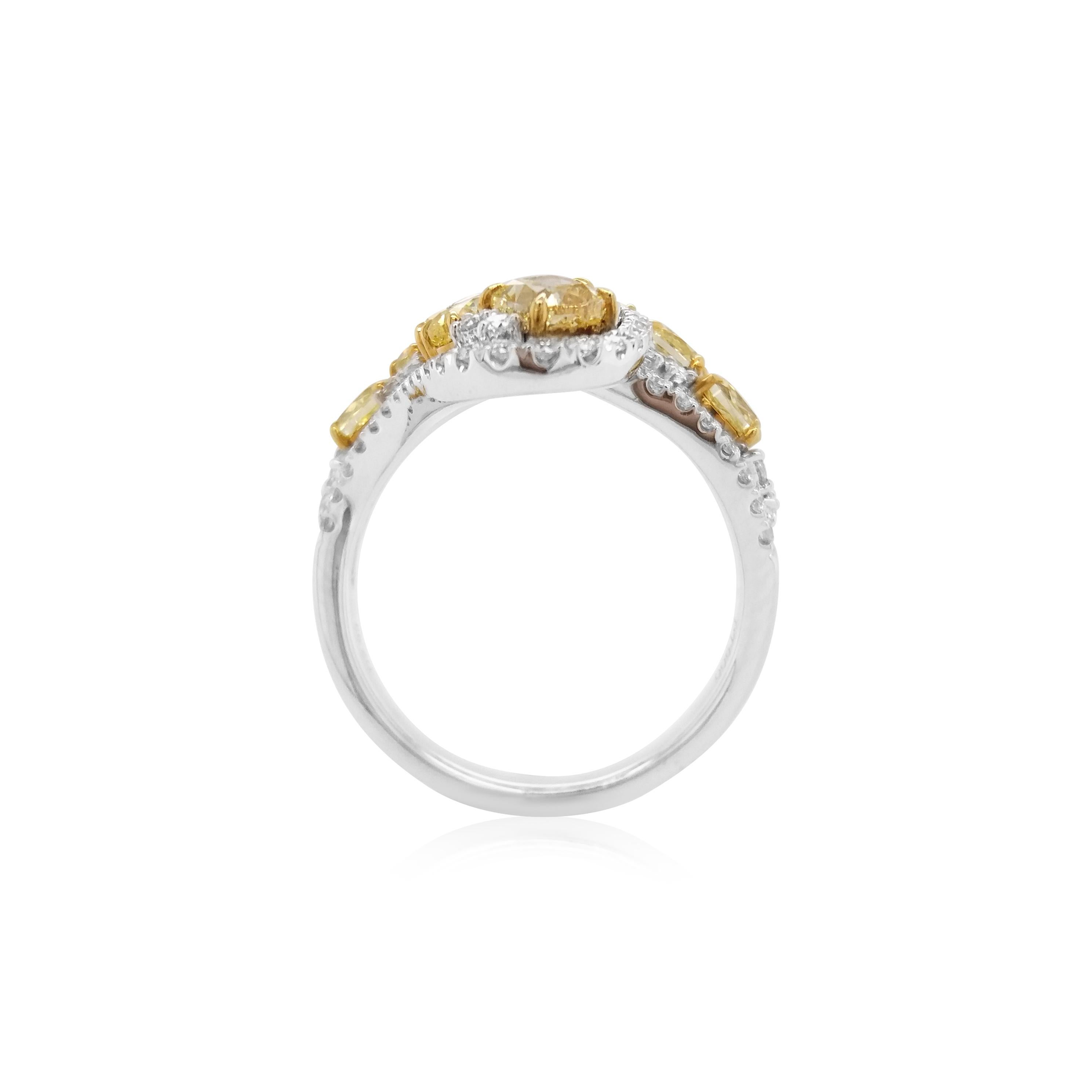 Contemporary Certified Fancy Shapes Yellow Diamond White Diamond Platinum Cocktail Ring