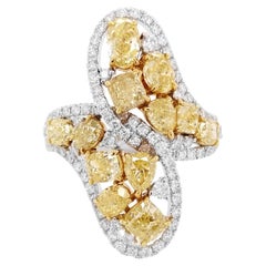 Certified Fancy Shapes Yellow Diamond White Diamond Platinum Cocktail Ring