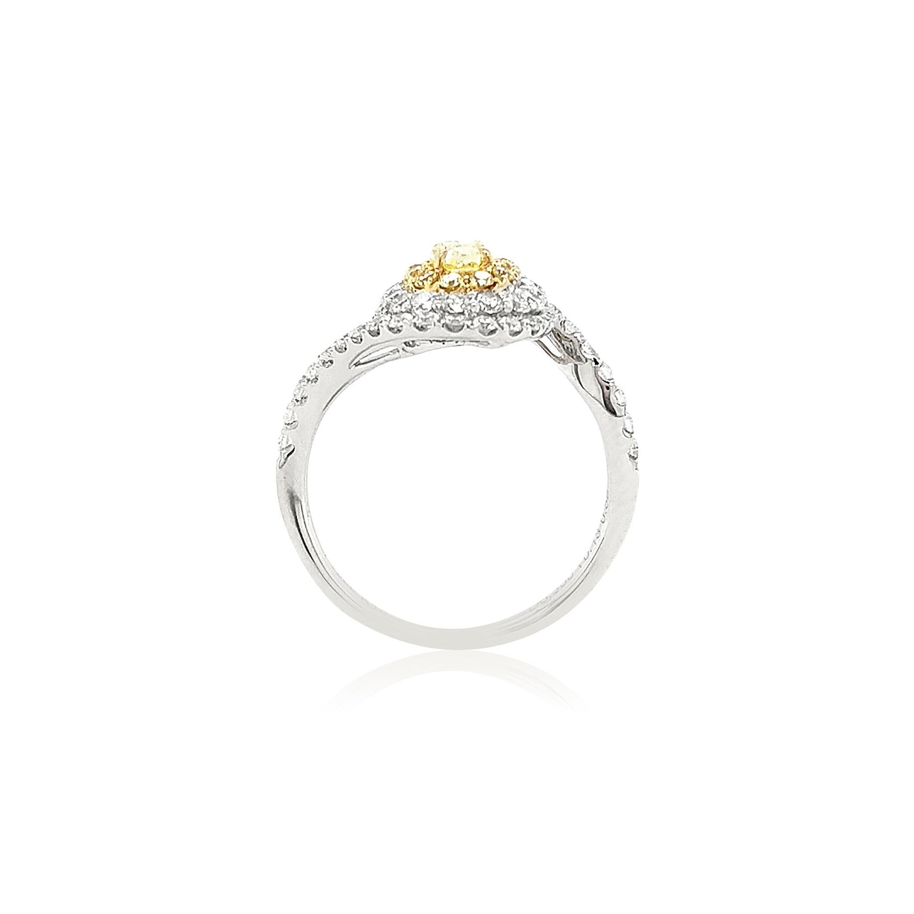 Contemporary Certified Fancy Yellow Diamond and White Diamond in Platinum Wedding Ring