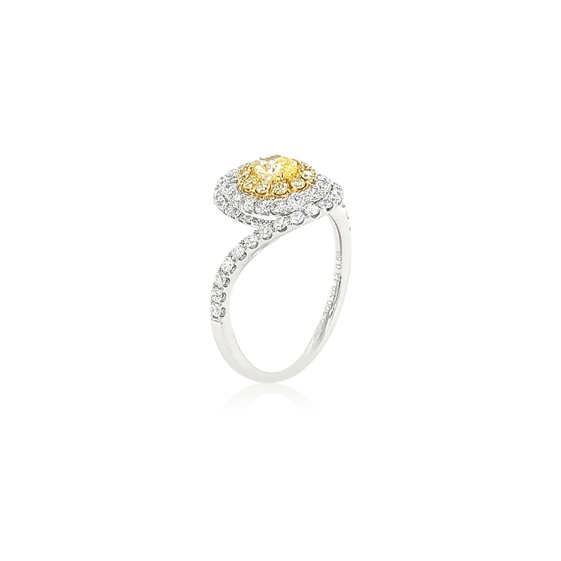 Oval Cut Certified Fancy Yellow Diamond and White Diamond in Platinum Wedding Ring