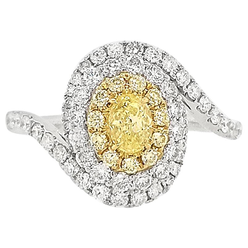 Certified Fancy Yellow Diamond and White Diamond in Platinum Wedding Ring