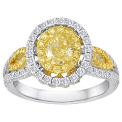 Certified Fancy Yellow Oval Double Halo Two-Color Gold Bridal FashionRing