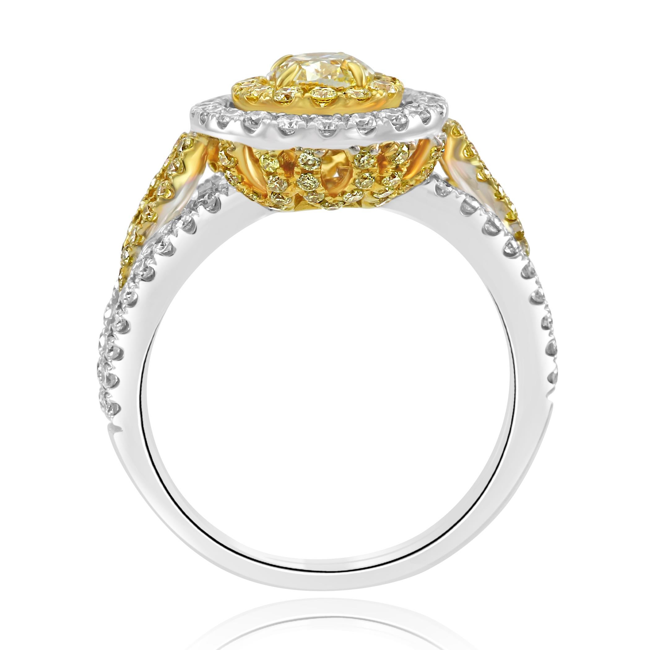 Certified Fancy Yellow Oval Double Halo Two-Color Gold Bridal FashionRing 2