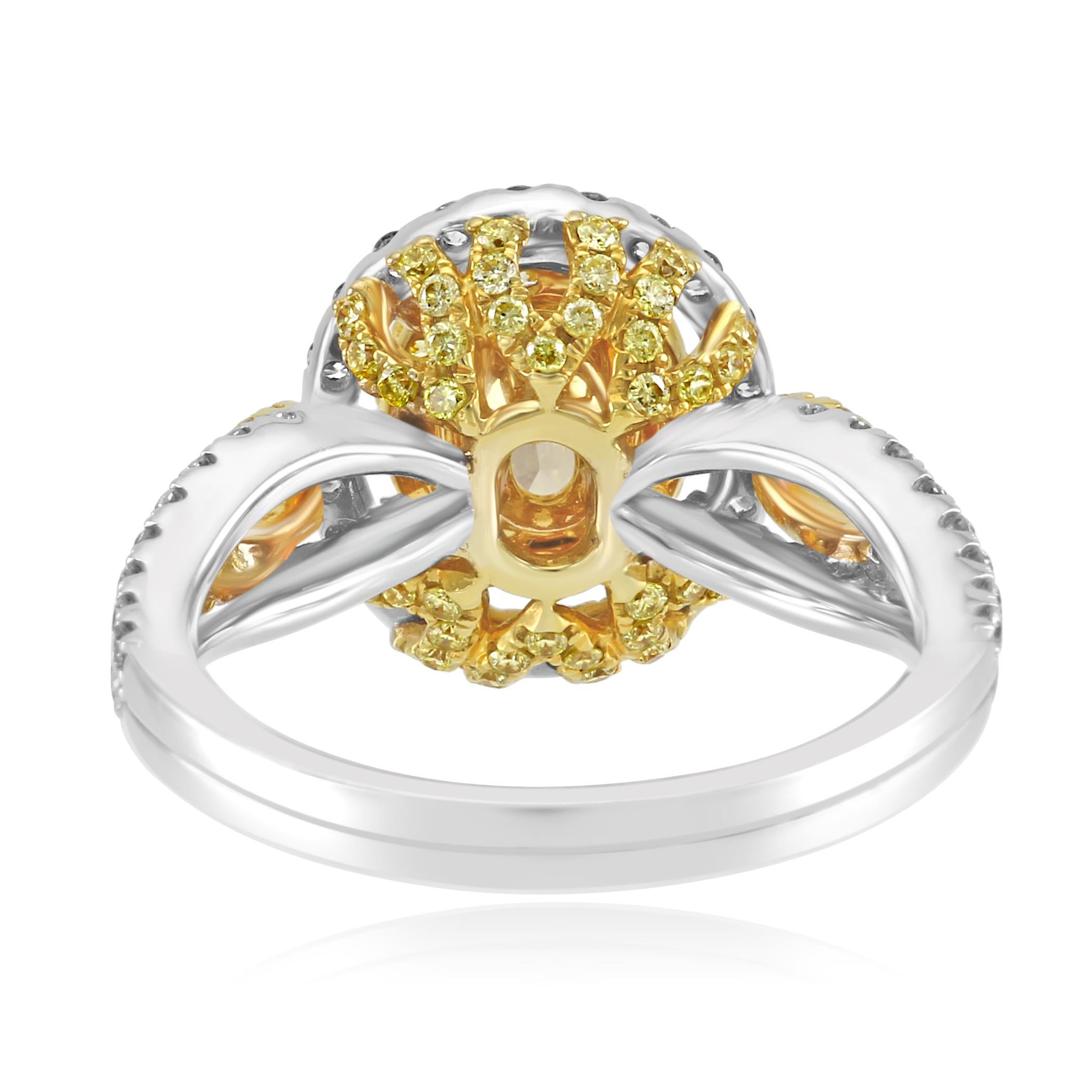 Certified Fancy Yellow Oval Double Halo Two-Color Gold Bridal FashionRing 3