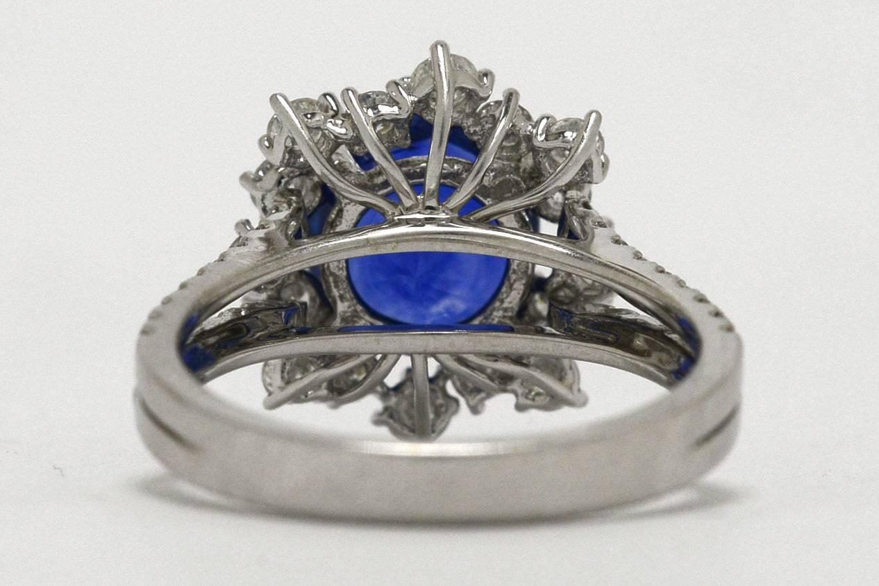Women's Certified Fine Blue Sapphire 3.77 Carat Diamond Engagement Ring