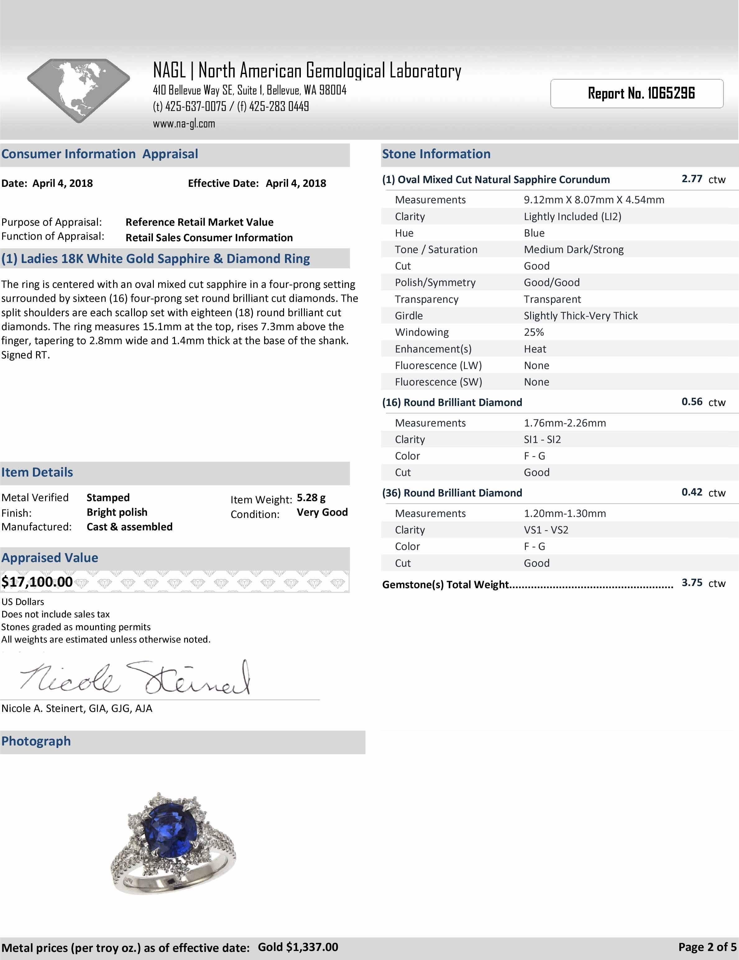 Certified Fine Blue Sapphire 3.77 Carat Diamond Engagement Ring 2