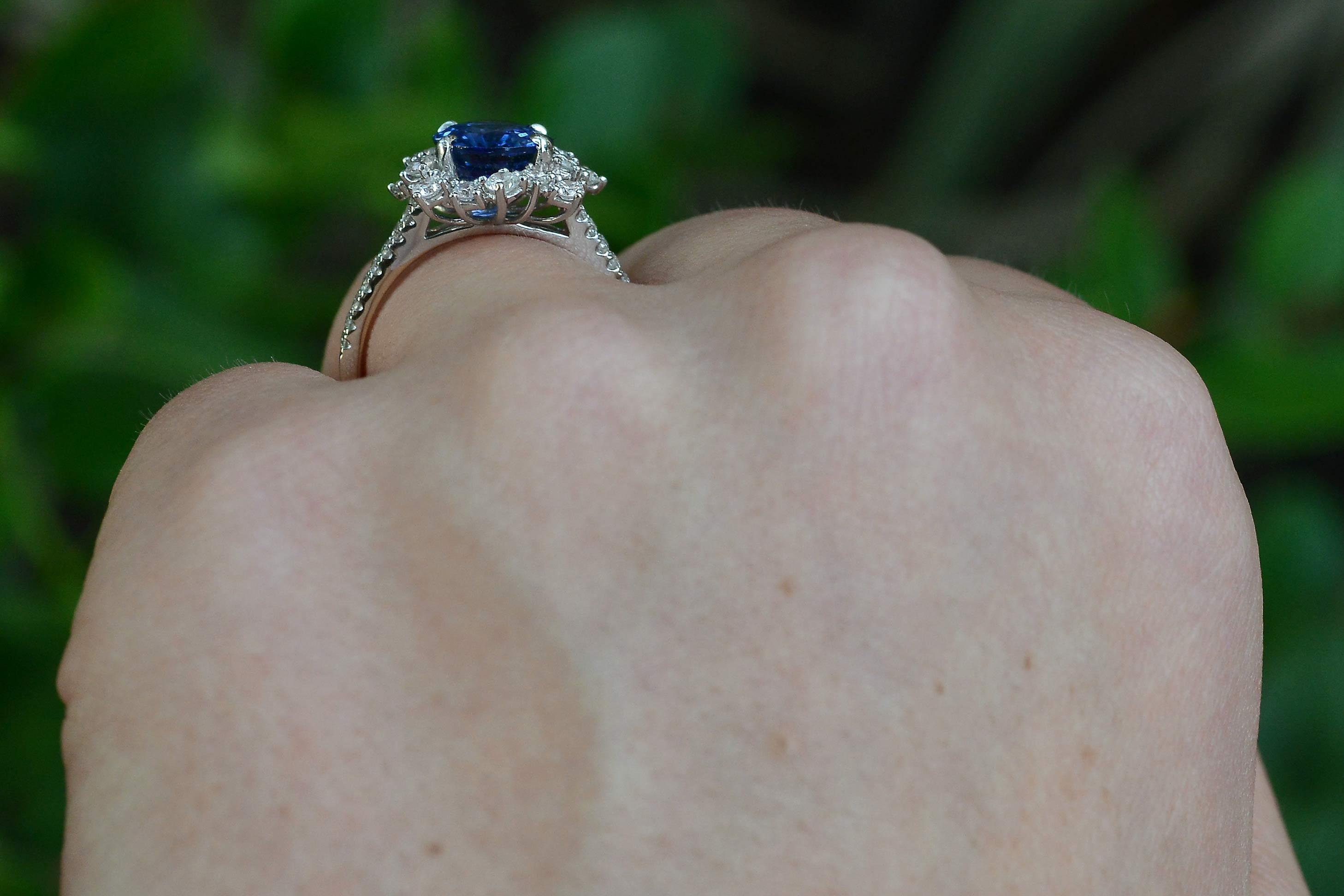 Oval Cut Certified Fine Blue Sapphire 3.77 Carat Diamond Engagement Ring