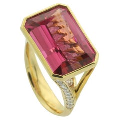 Anillo de Cóctel de Diamantes Turmalina rosa destellante certificada 9,36 quilates Oro 750