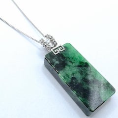 Certified Flower-Green Jadeite Peace Pendant with Diamond 18K White Gold Bail
