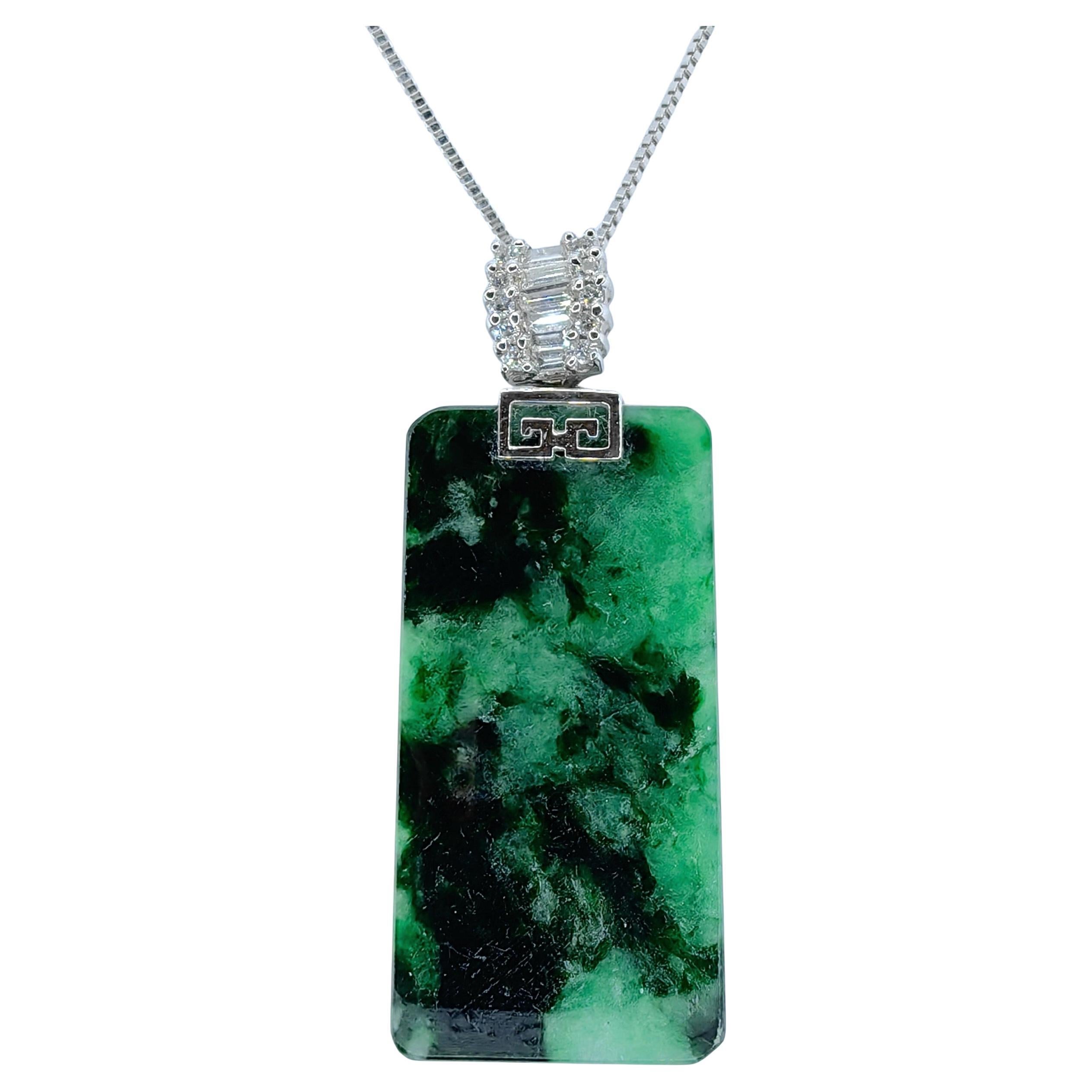 Certified Flower-Green Jadeite Peace Pendant with Diamond 18K White Gold Bail