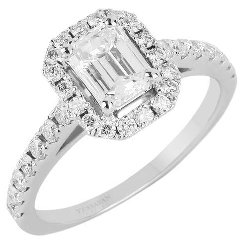 For Sale:  Certified Framed Solitaire Diamond Ring in 18K White Gold