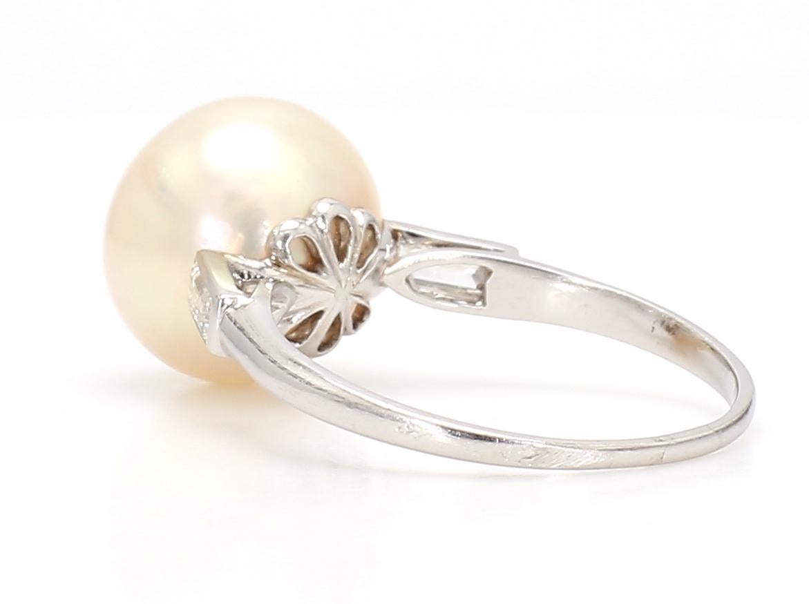 Certified French 1920s Design Natural Saltwater Pearl Art Deco Platinum Ring In Good Condition For Sale In New York, NY
