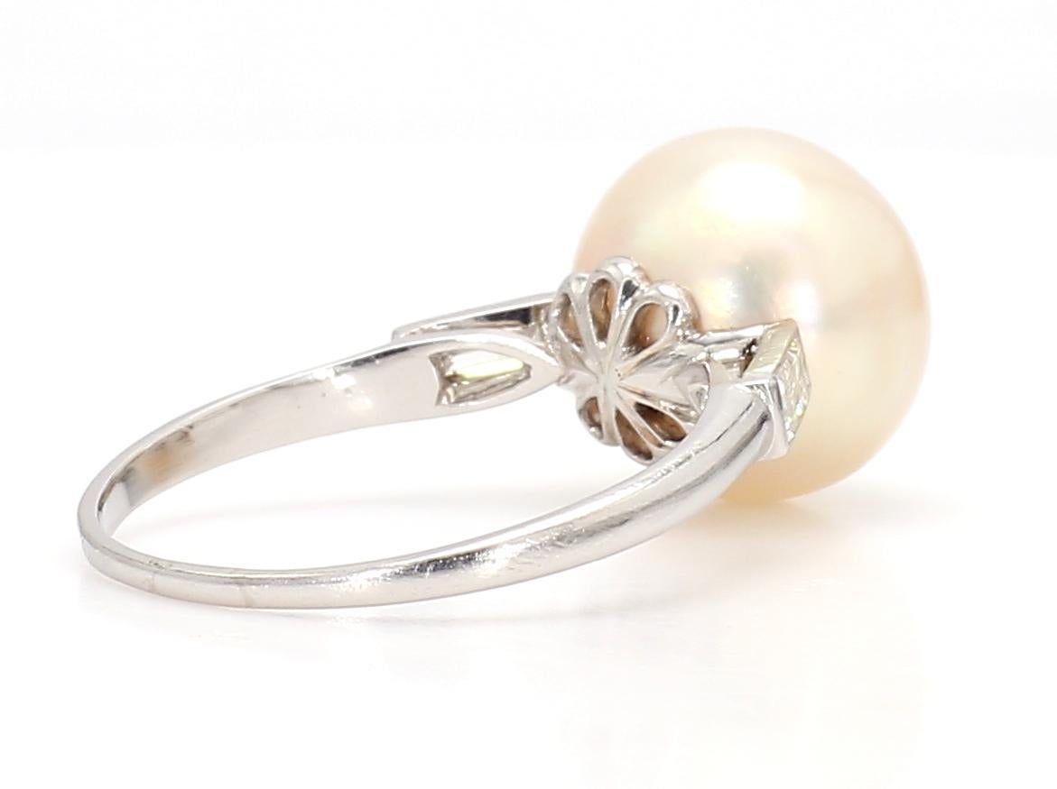 Certified French 1920s Design Natural Saltwater Pearl Art Deco Platinum Ring For Sale 1