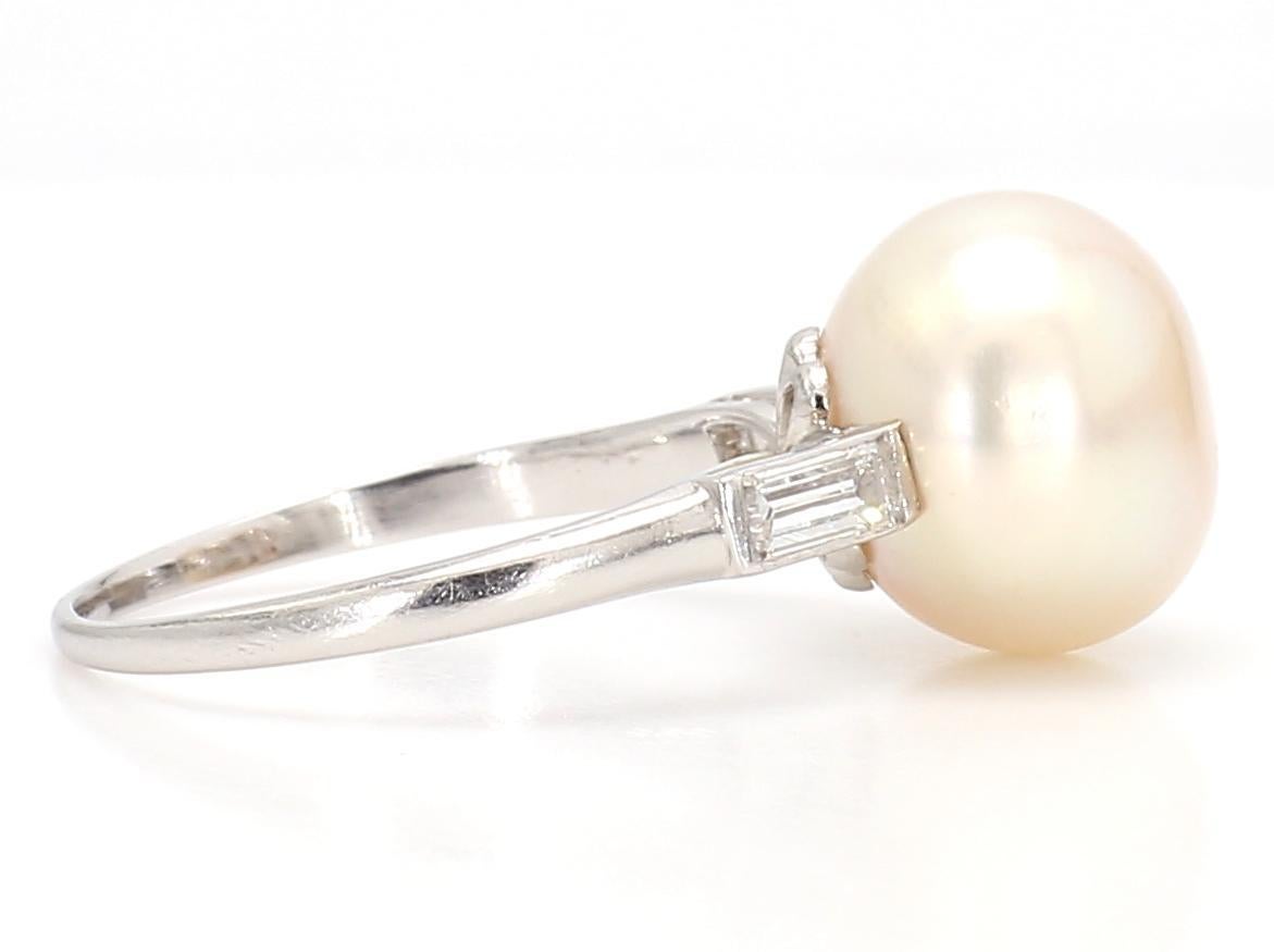Certified French 1920s Design Natural Saltwater Pearl Art Deco Platinum Ring For Sale 2