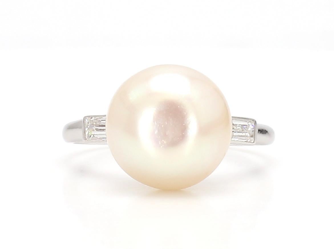 Certified French 1920s Design Natural Saltwater Pearl Art Deco Platinum Ring For Sale 4