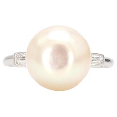 Certified French 1920s Design Natural Saltwater Pearl Art Deco Platinum Ring