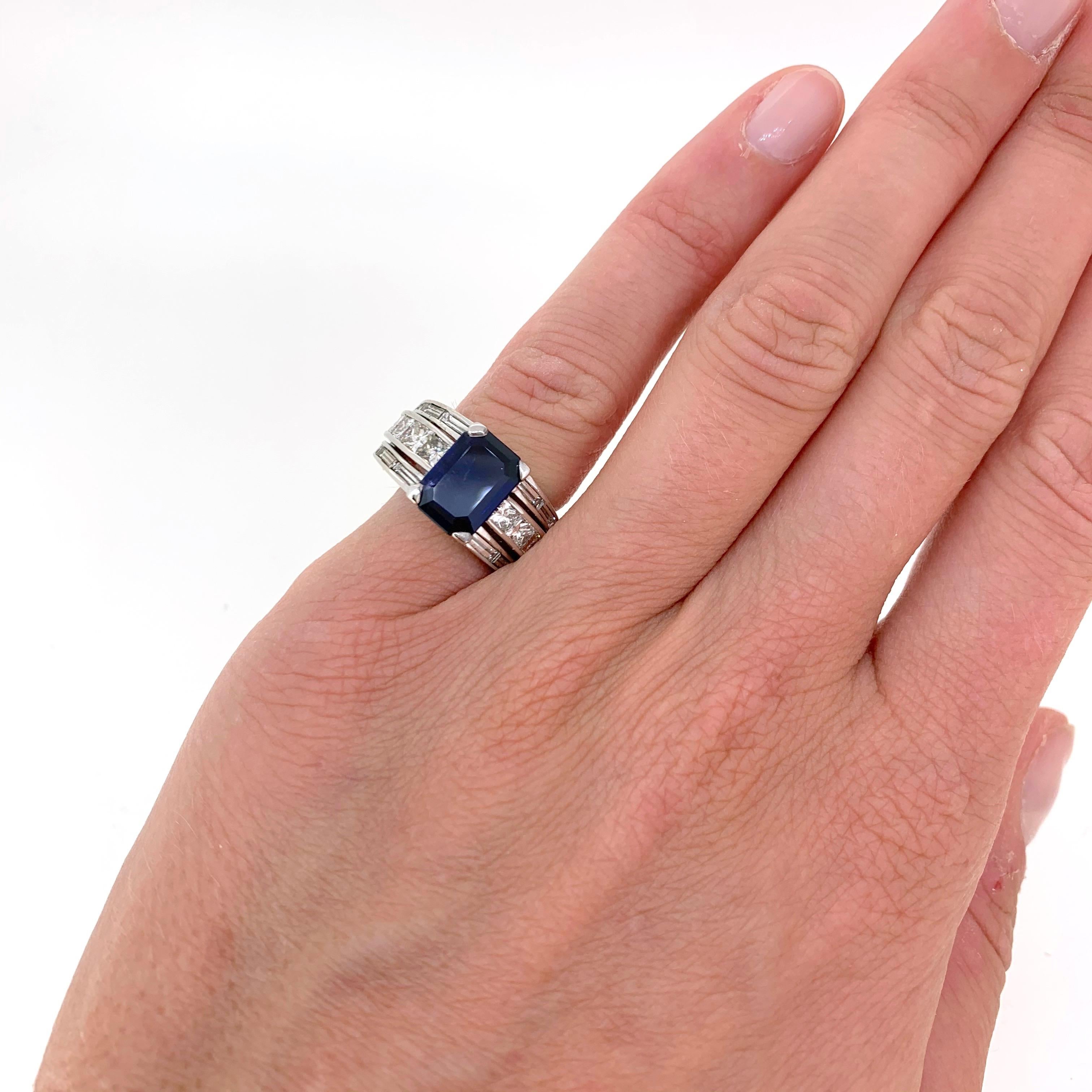 Anello a fascia con zaffiro di Ceylon e diamanti certificato GCS da 2,91 carati con variazione di colore in vendita 3