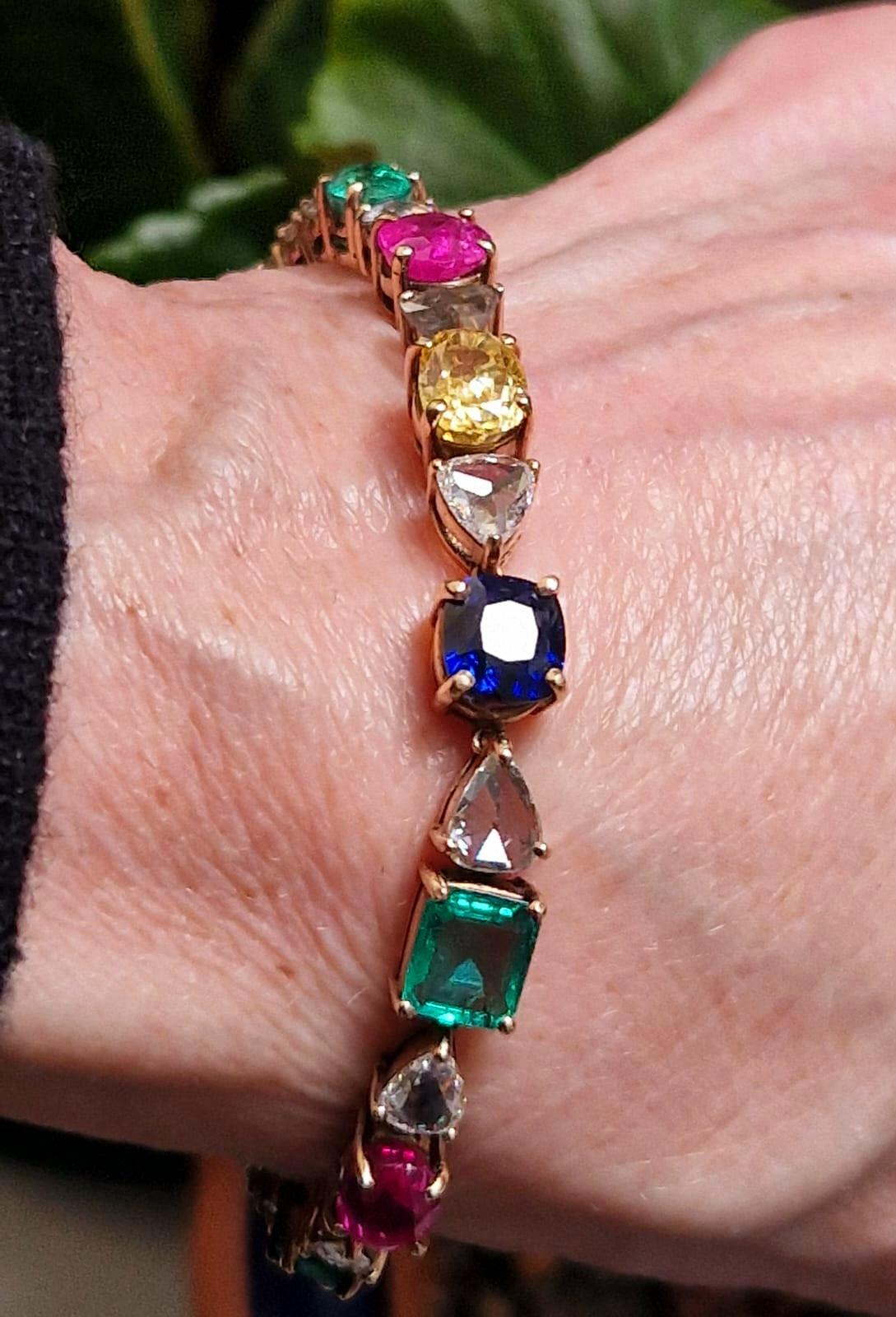 Certified Gem-Set Emeralds, Rubies, Sapphires, Diamonds ‘Tutti Frutti’ Bracelet. For Sale 5